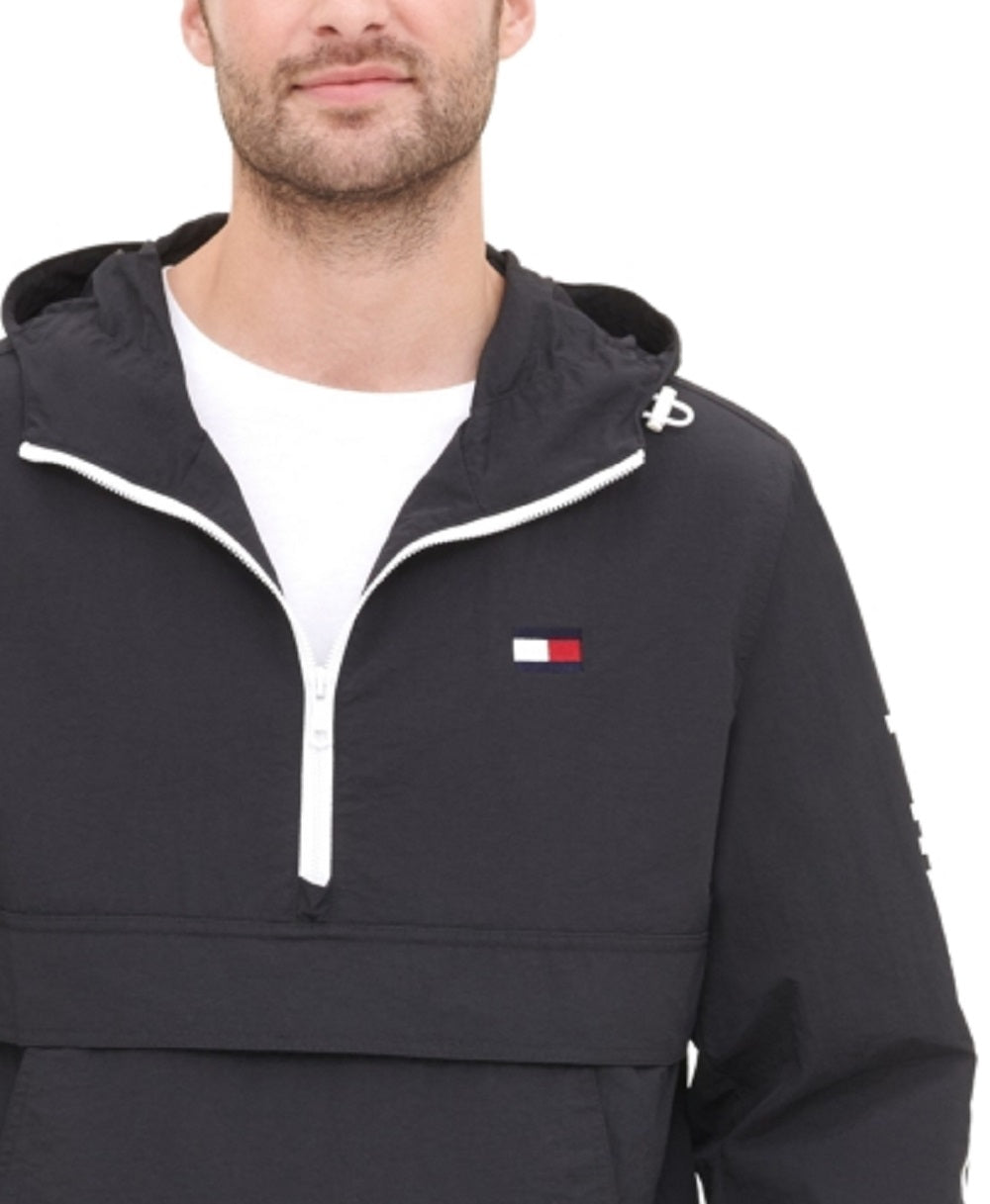 Tommy Hilfiger Men's Hooded Half Zip Jacket Black Size X-Large