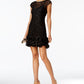 GUESS Women's Floral Lace Ruffled Hem Sheath Black Size 14