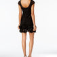 GUESS Women's Floral Lace Ruffled Hem Sheath Black Size 14
