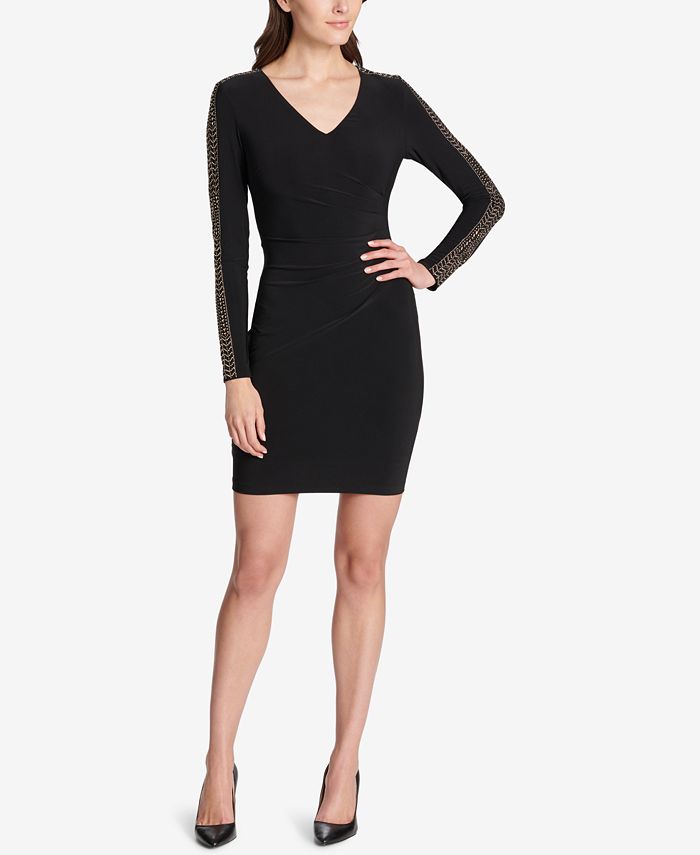 GUESS Women's Studded Ruched Sheath Dress Black Size 8