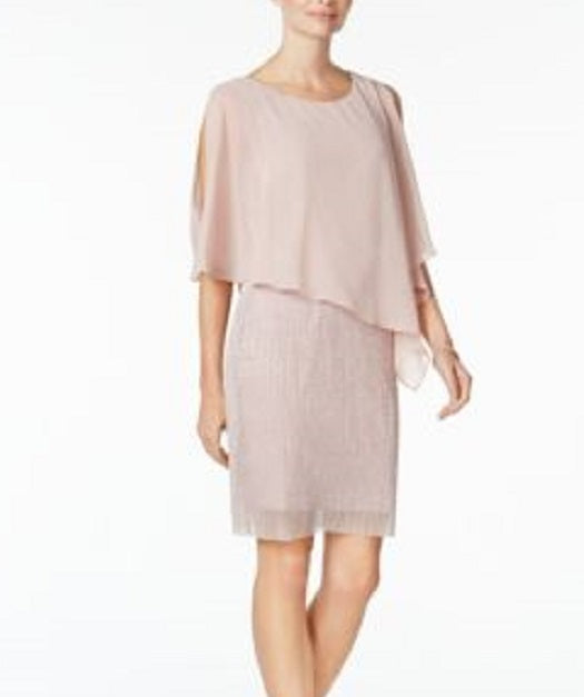 Connected Women's Capelet Sheath Dress Pink Size 14