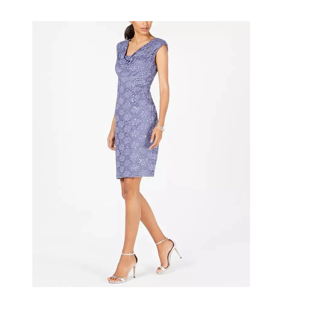 Connected Apparel Women's Sequined Lace Sheath Dress Purple Size 14