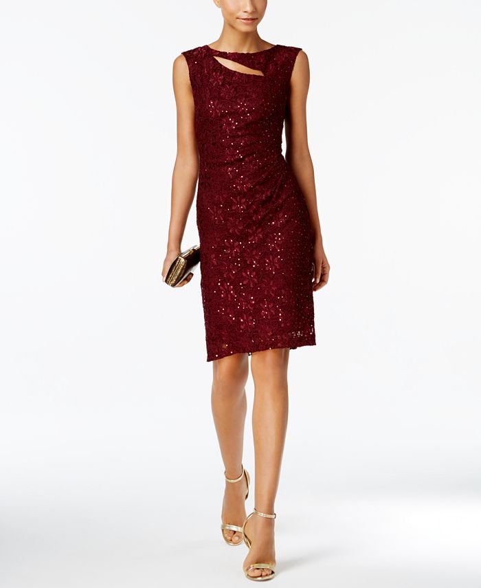 Connected Women's Sequined Lace Cutout Sheath Dress Purple Size 6
