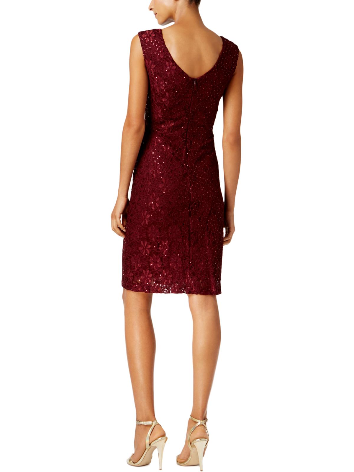 Connected Women's Sequined Lace Cutout Sheath Dress Red Size 10
