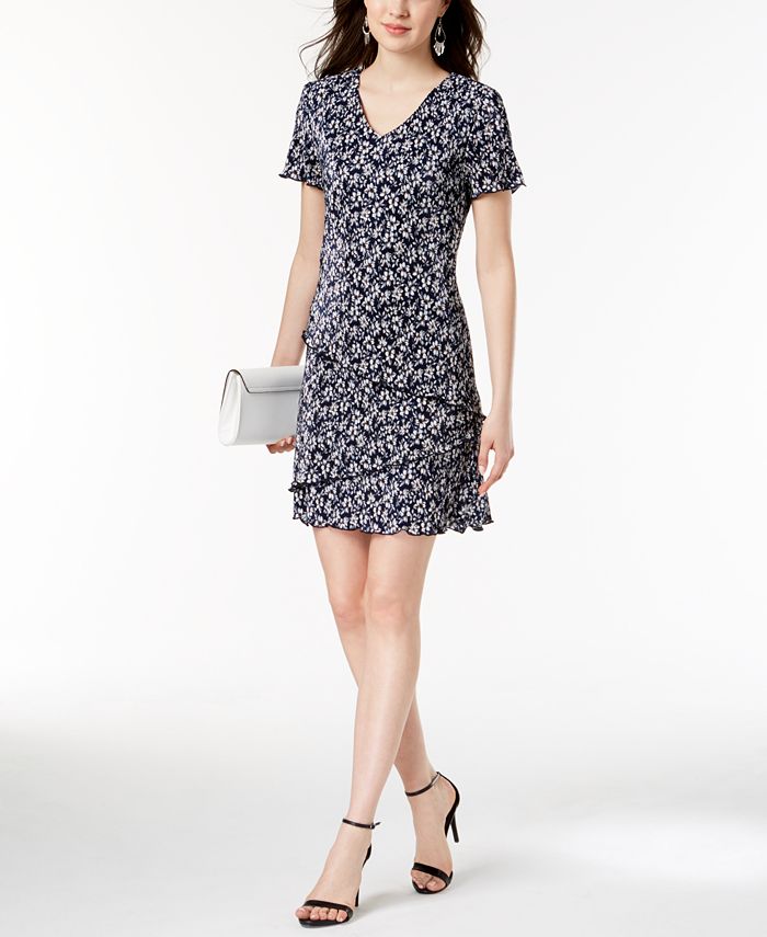 Connected Women's Printed Tiered Dress Blue Size 12Petite
