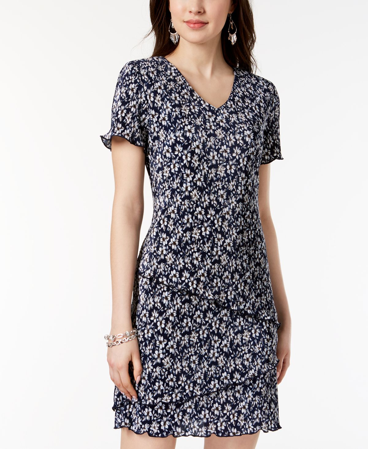 Connected Women's Printed Tiered Dress Blue Size 12Petite