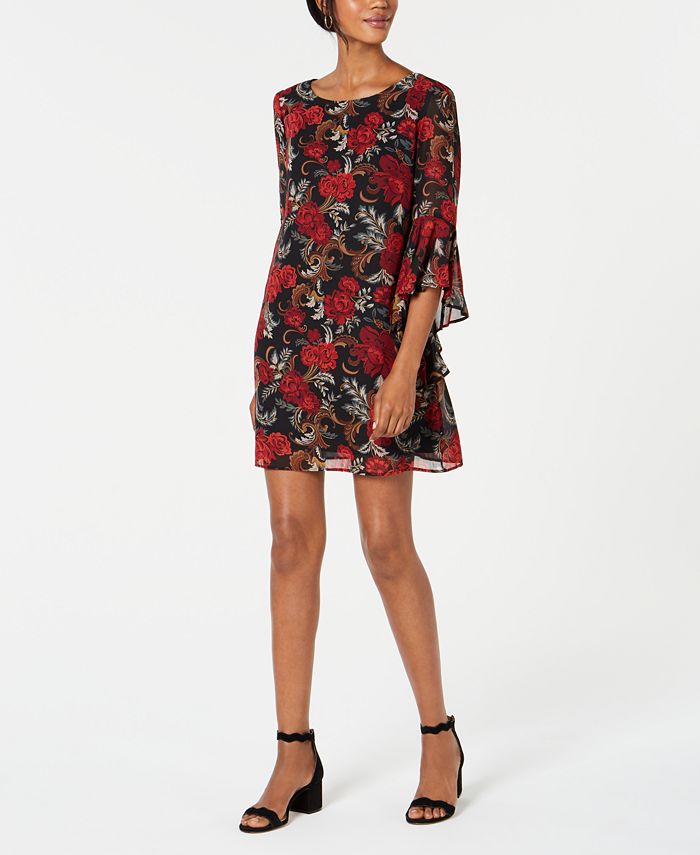 Connected Women's Bell Sleeve Mini Dress Red Size 8 Petite