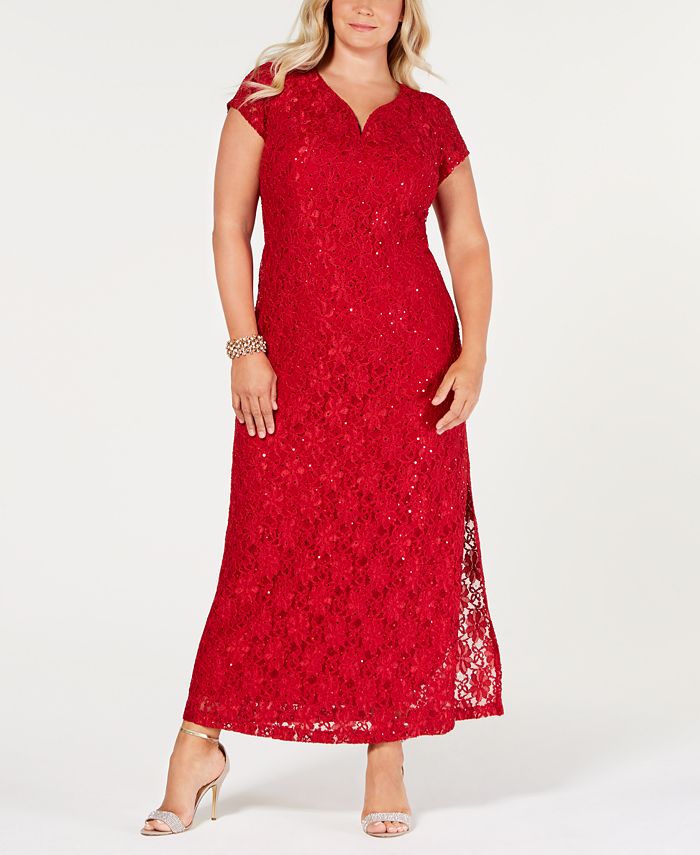 Connected Women's Sequined Lace Gown Red Size 22W