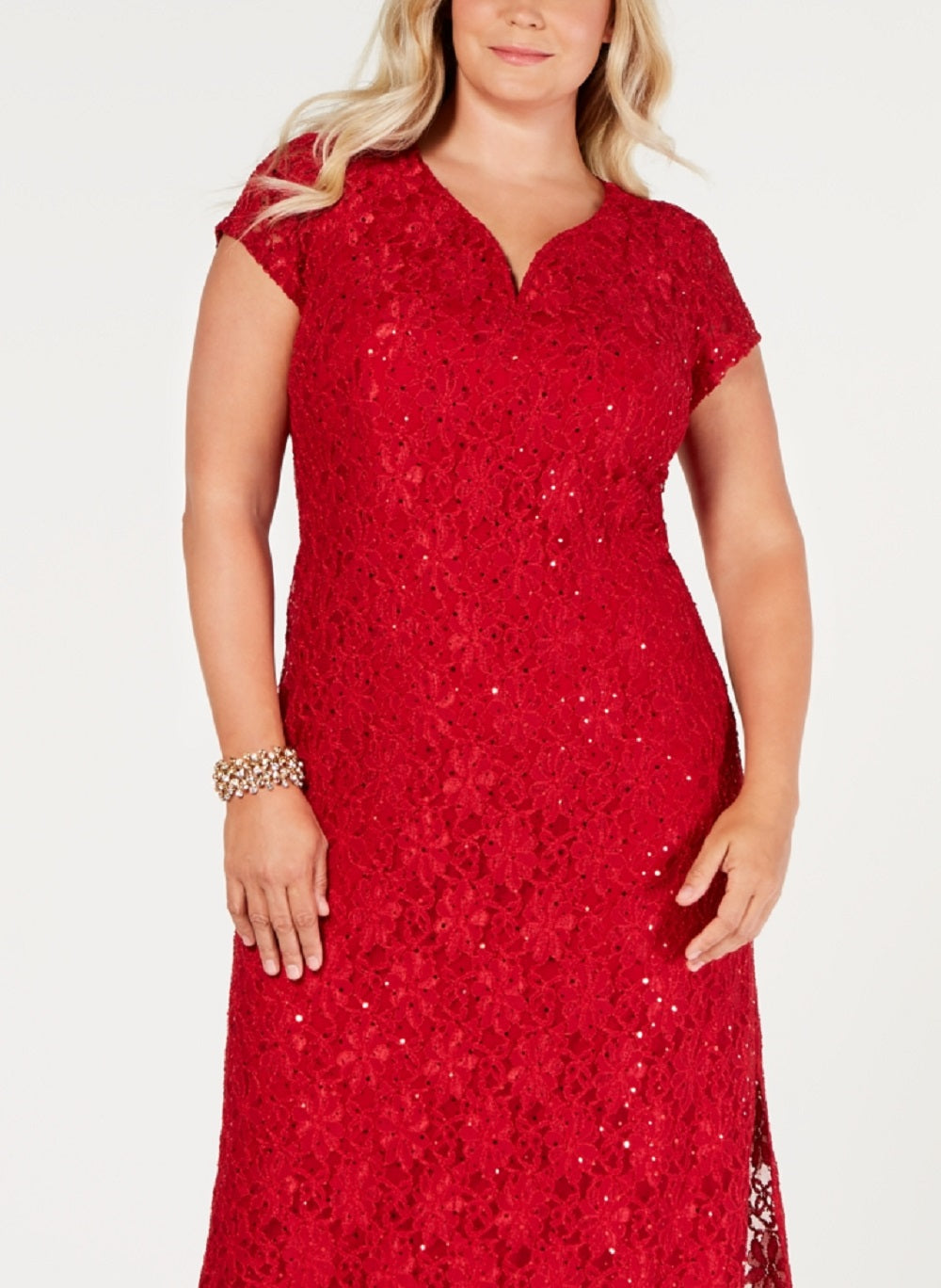 Connected Women's Sequined Lace Gown Red Size 22W