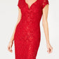 Connected Women's Sequined Lace Column Gown Red Size 4Petite