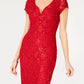 Connected Women's Sequined Lace Column Gown Red Size 8Petite