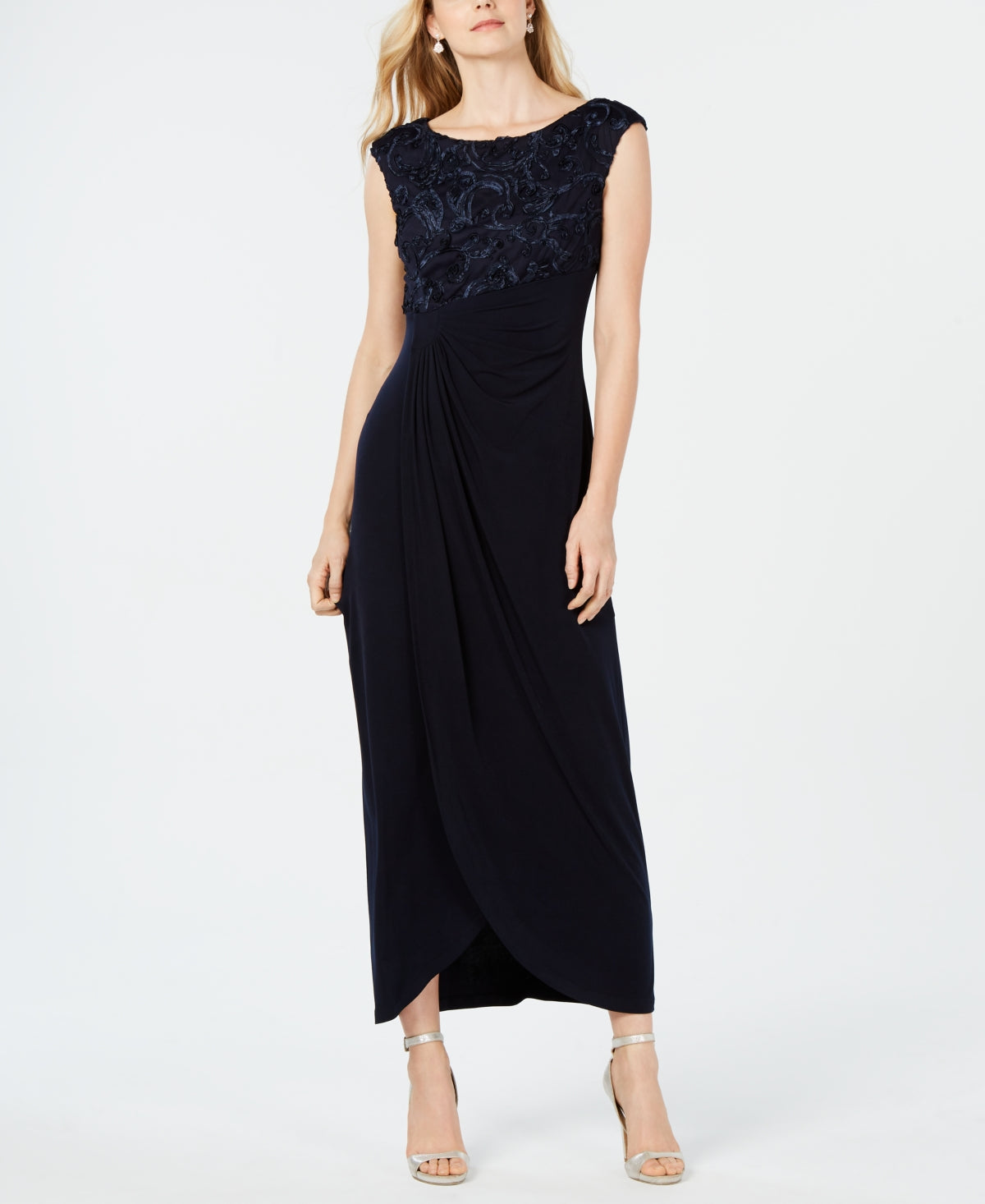 Connected Women's Soutache Faux Wrap Gown Blue Size 10 Petite