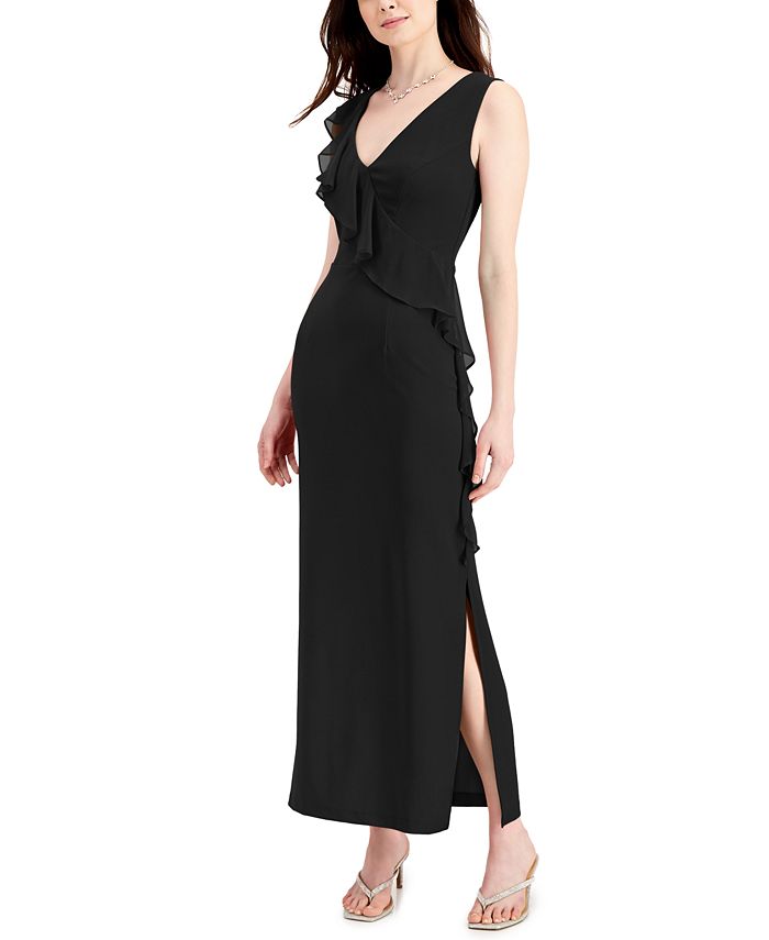 Connected Women's Cascade Ruffle Dress Black Size 16
