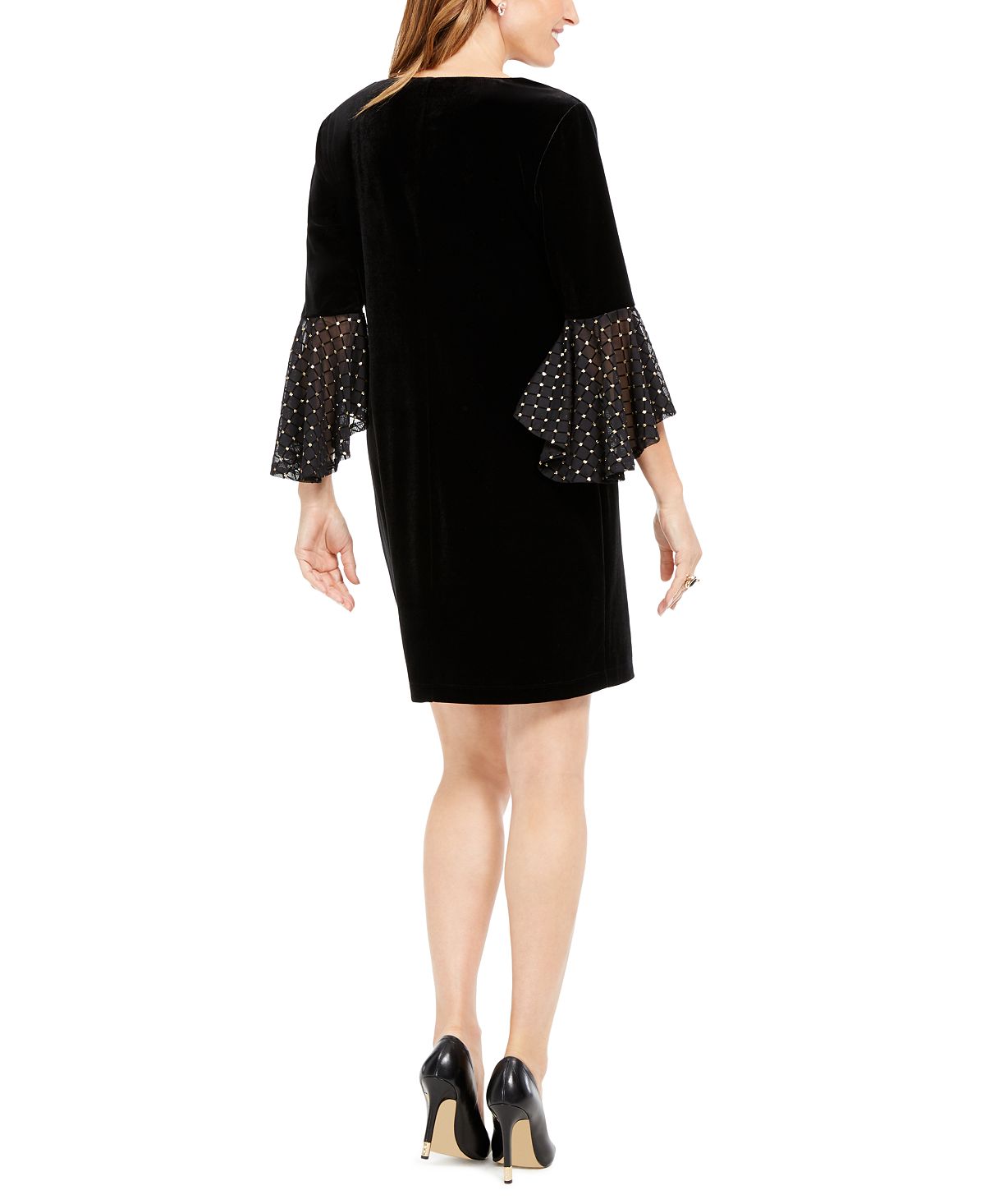 Connected Apparel Women's Velvet Bell Sleeve Dress Black Size 12 Petite