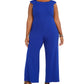 Connected Women's Solid Cap Sleeve Jewel Neck Wide Leg Evening Jumpsuit Blue Size 18W
