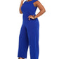 Connected Women's Solid Cap Sleeve Jewel Neck Wide Leg Evening Jumpsuit Blue Size 18W