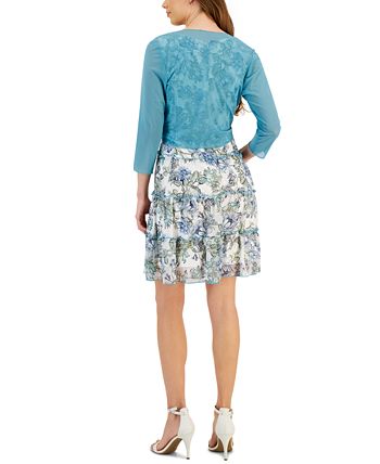 Connected Women's 2 Pc Floral Print Dress & Chiffon Jacket White Size 8