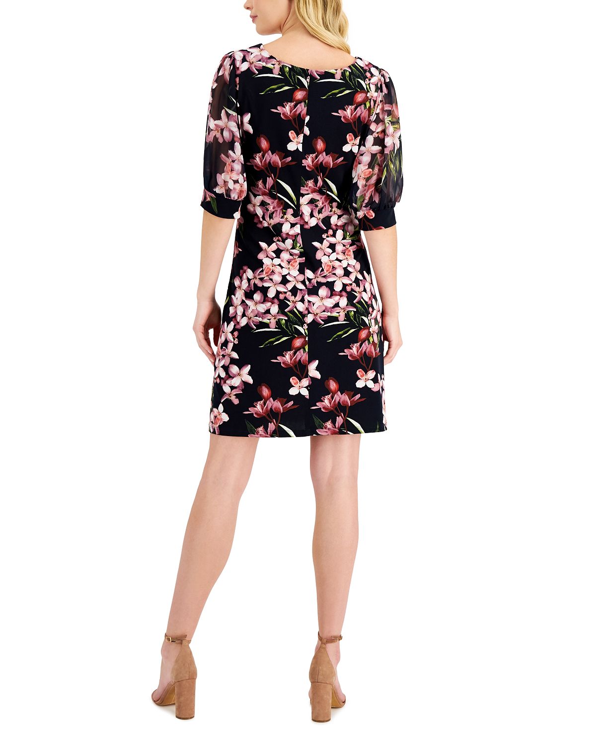 Connected Women's Floral Print Puff Sleeve Dress Pink Size 6