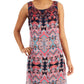 Connected Women's Sheer Slitted Lined Keyhole Back Closure Printed Sleeveless Scoop Neck Maxi Shift Dress Pink Size 16