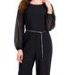 Connected Women's Chain Belt Sheer Sleeve Jumpsuit Black Size 6