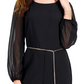 Connected Women's Chain Belt Sheer Sleeve Jumpsuit Black Size 14
