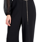 Connected Women's Chain Belt Sheer Sleeve Jumpsuit Black Size 14