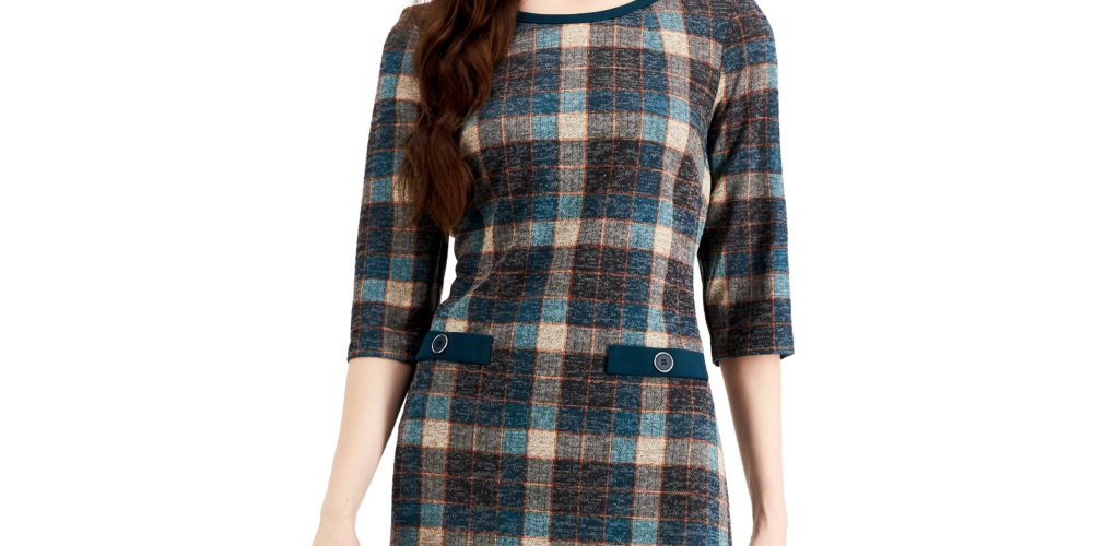 Connected Women's Plaid Sheath Dress Brown Size 8