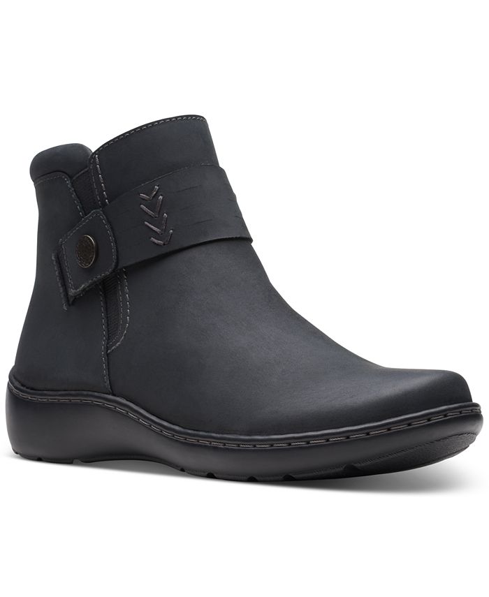 Clarks Women's Cora Rae Button Strap Ankle Booties Black Size 6.5 W