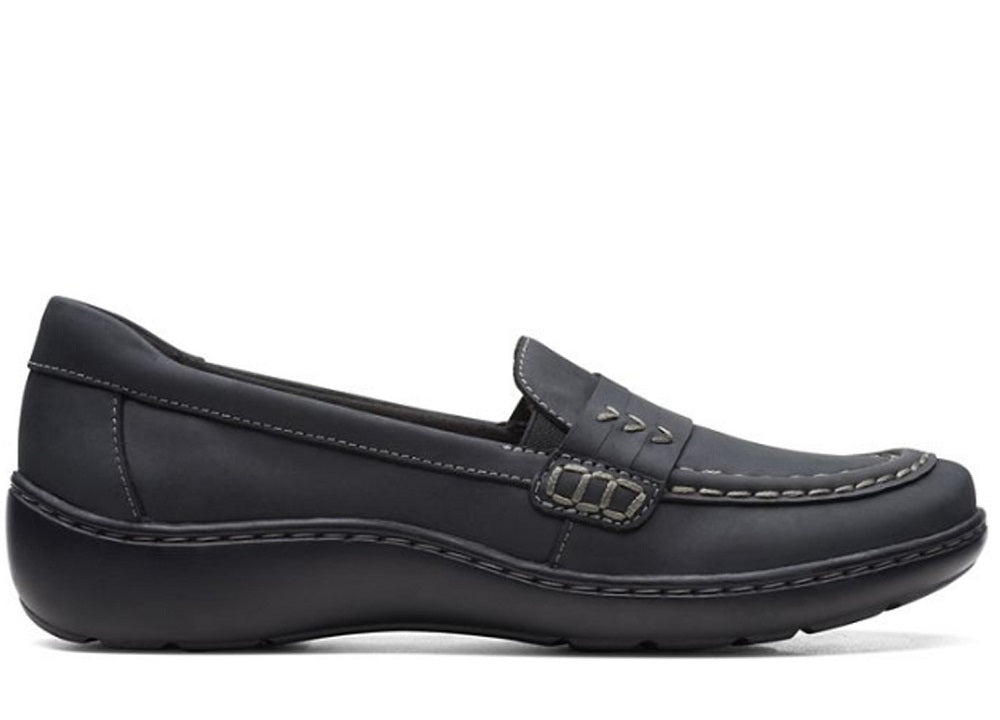 Clarks Women's Cora Shay Slip On Moc Toe Loafer Flats Black Size 8.5 W