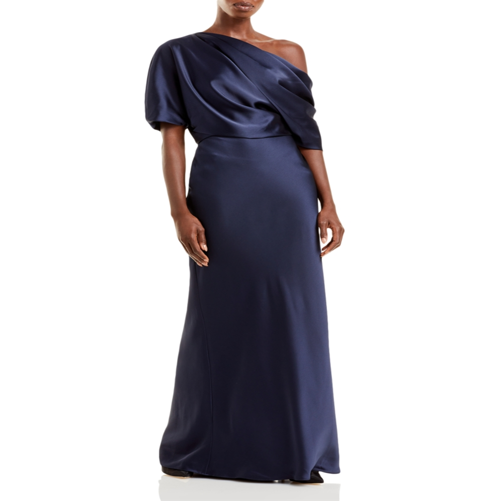 amsale-womens-navy-one-shoulder-satin-gown-size-14