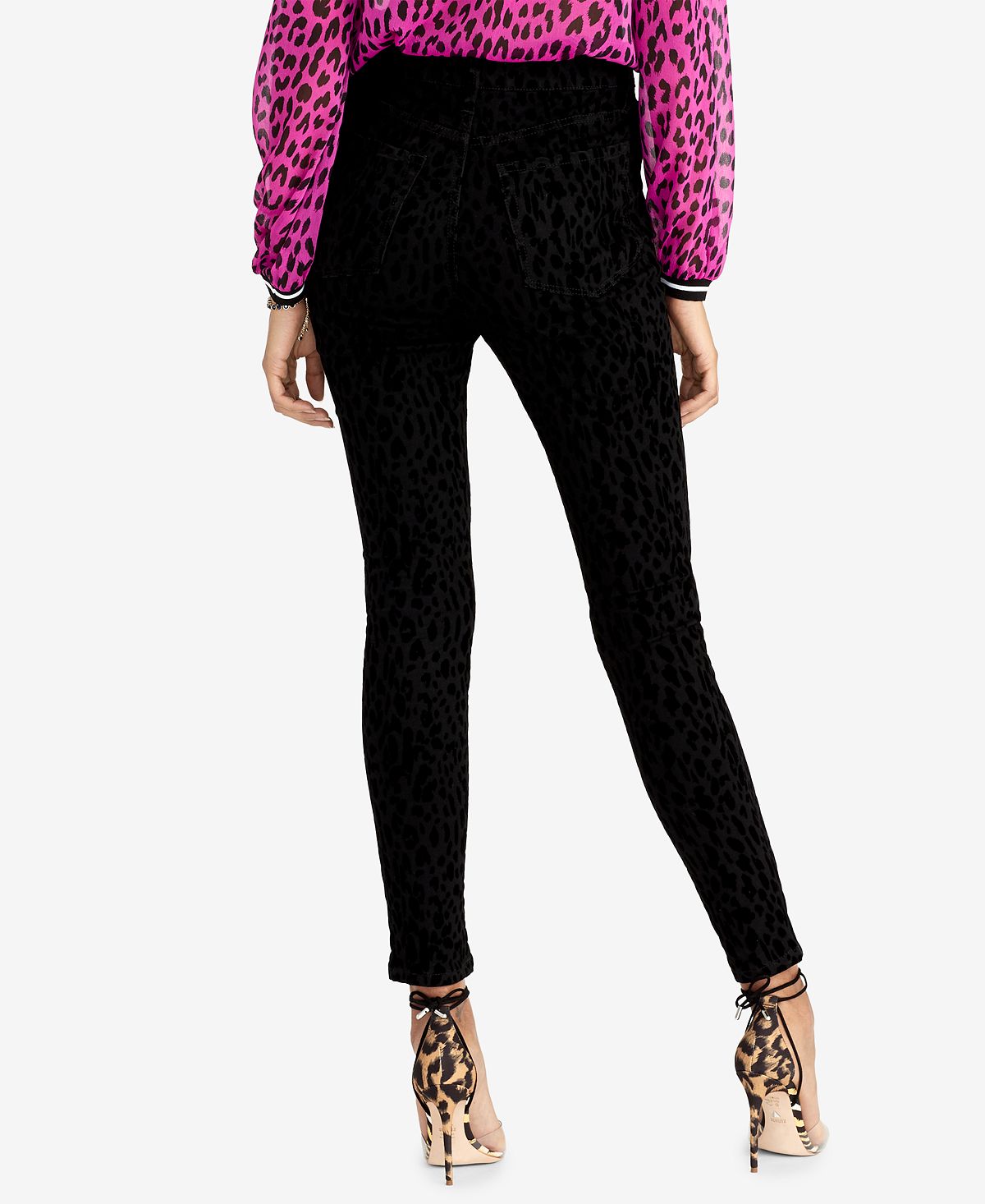 Rachel Roy Women's Velvet Animal Print Skinny Jeans Black Size 32