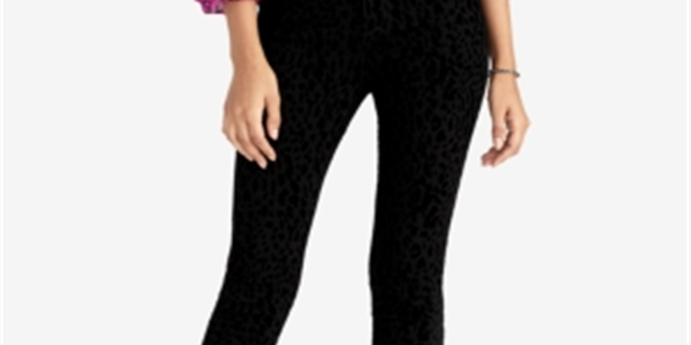 Rachel Roy Women's Velvet Animal Print Skinny Jeans Black Size 32