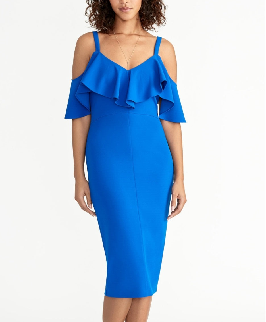 Rachel Roy Women's Off The Shoulder V Neck Ruffle Dress Blue Size X-Small