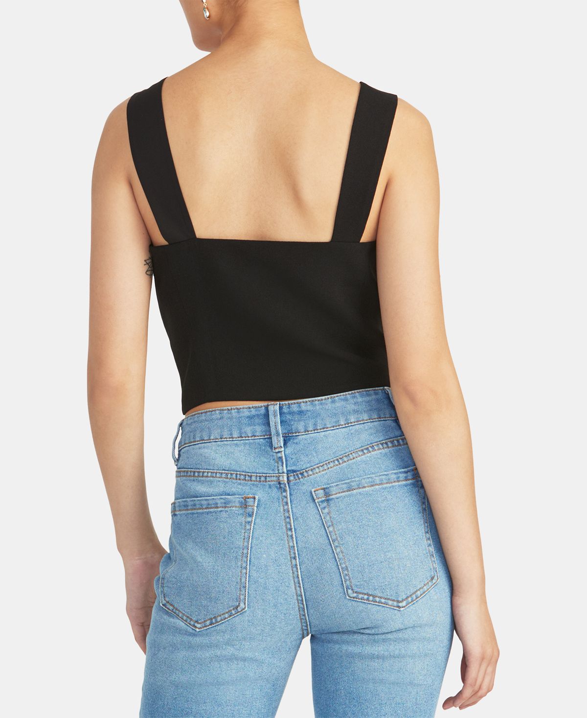 Rachel Roy Women's Reva Cami Square Neck Crop Top Black Size X-Large