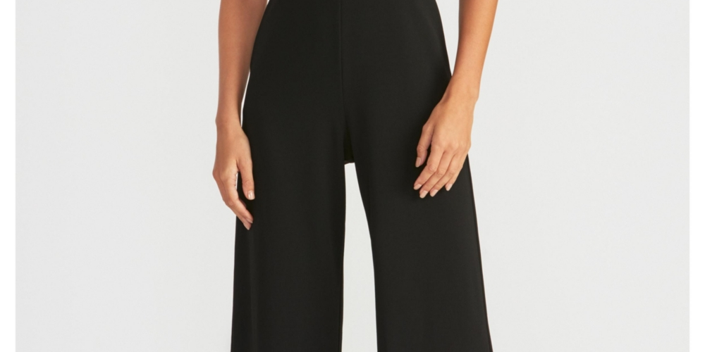 Rachel Roy Women's Ruffled Sleeveless V Neck Evening Straight Leg Jumpsuit Black Size Medium