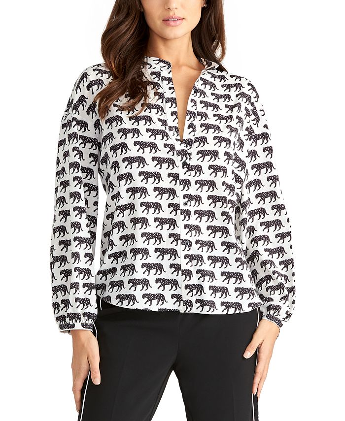 RACHEL Rachel Roy Women's Button Down Leopard Print Blouse Black Size Small