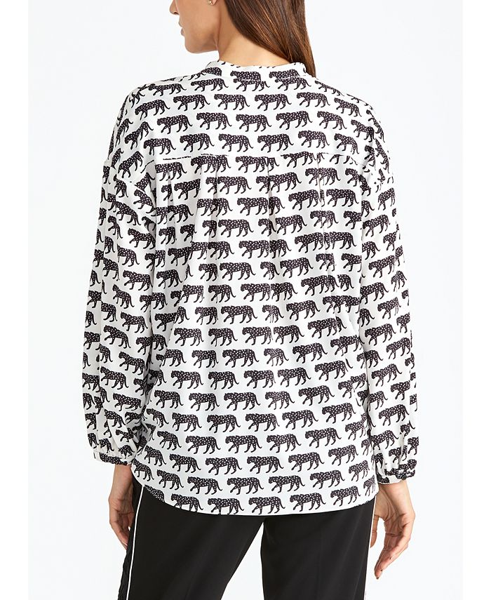 RACHEL Rachel Roy Women's Button Down Leopard Print Blouse Black Size Small