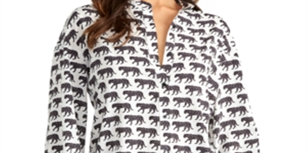 RACHEL Rachel Roy Women's Button Down Leopard Print Blouse Black Size Small