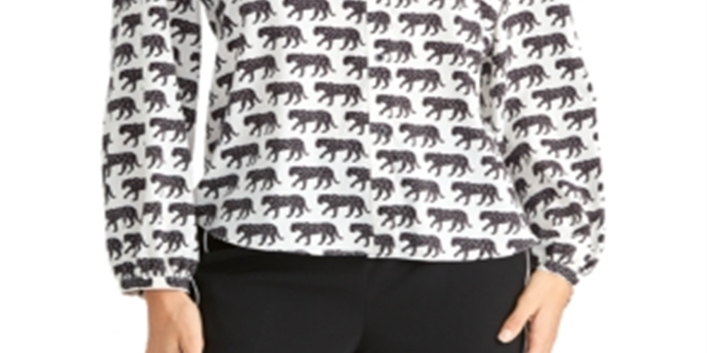 RACHEL Rachel Roy Women's Button Down Leopard Print Blouse Black Size Small