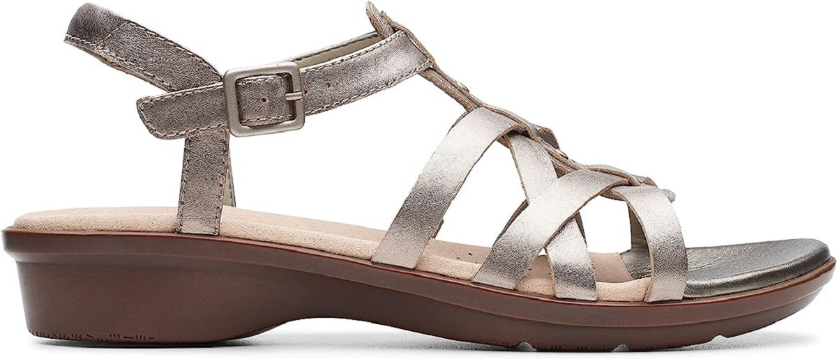 Clarks Women's Pewter Metallic Loomis Katey Leather Sandal Gray Size 8.5 M