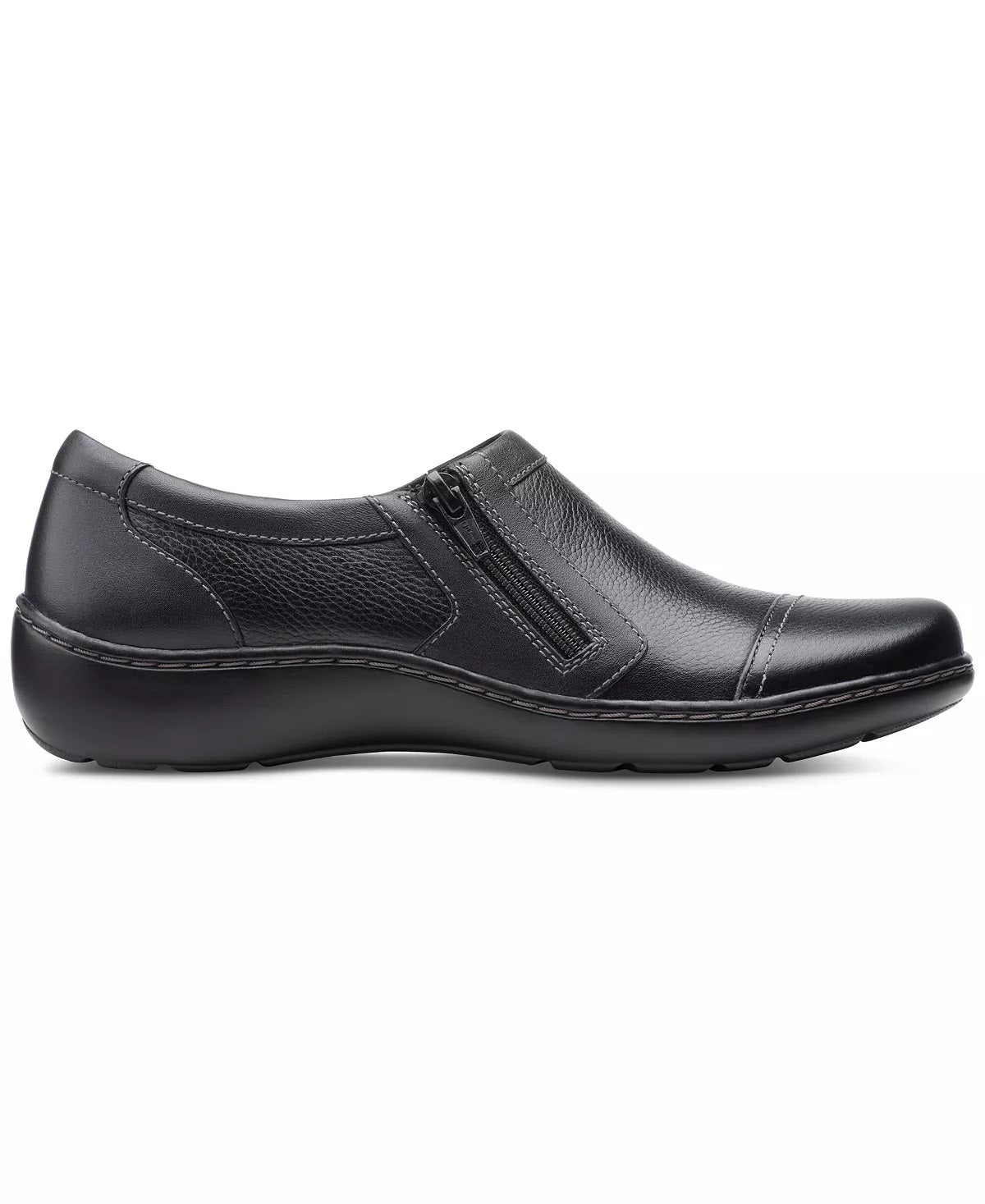 Clarks Women's Cora Giny Cushioned Zip Loafer Flats Shoes Black Size 9 M