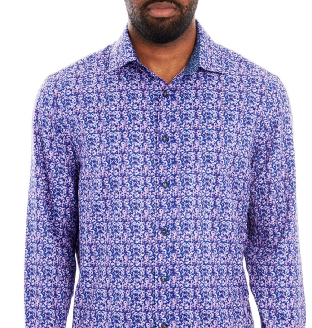 Tallia Men's Slim Fit Long Sleeve Shirt With Face Mask Blue Size Medium