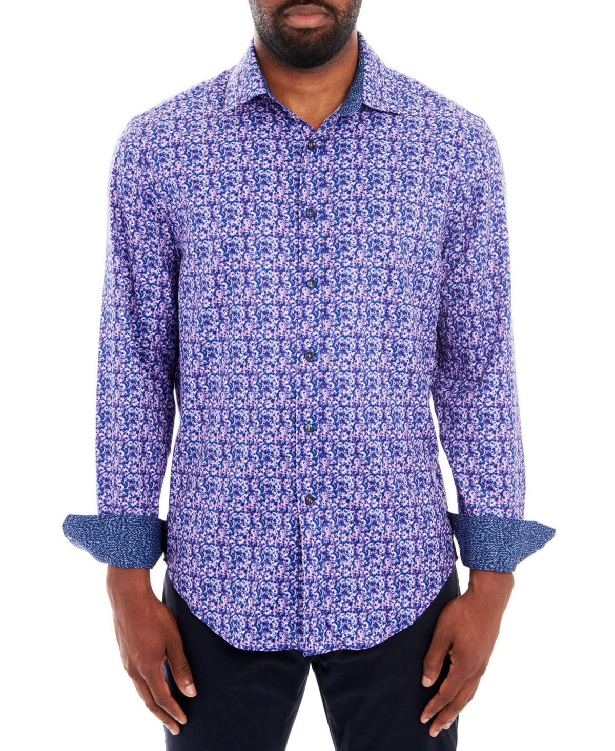 Tallia Men's Slim Fit Long Sleeve Shirt With Face Mask Blue Size Medium
