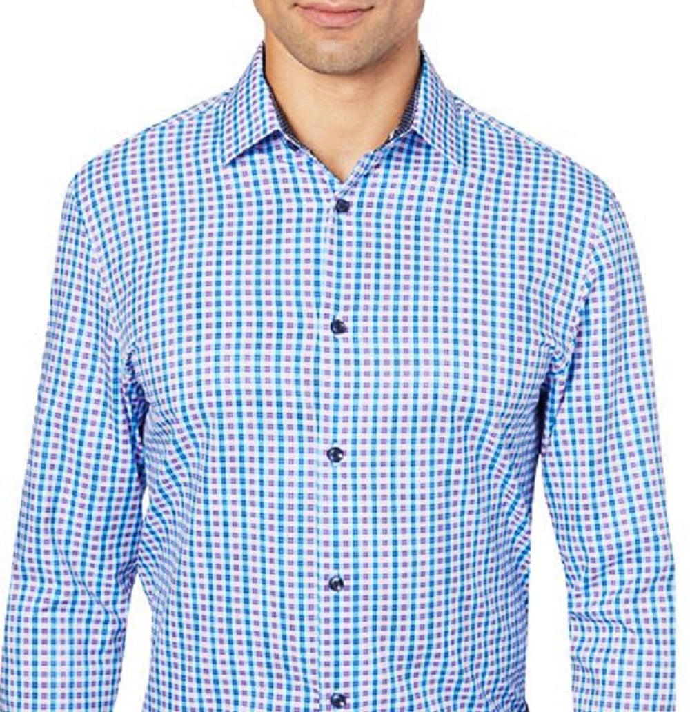 Construct Men's Slim Fit Plaid Cooling Comfort Dress Shirt Purple Size Small