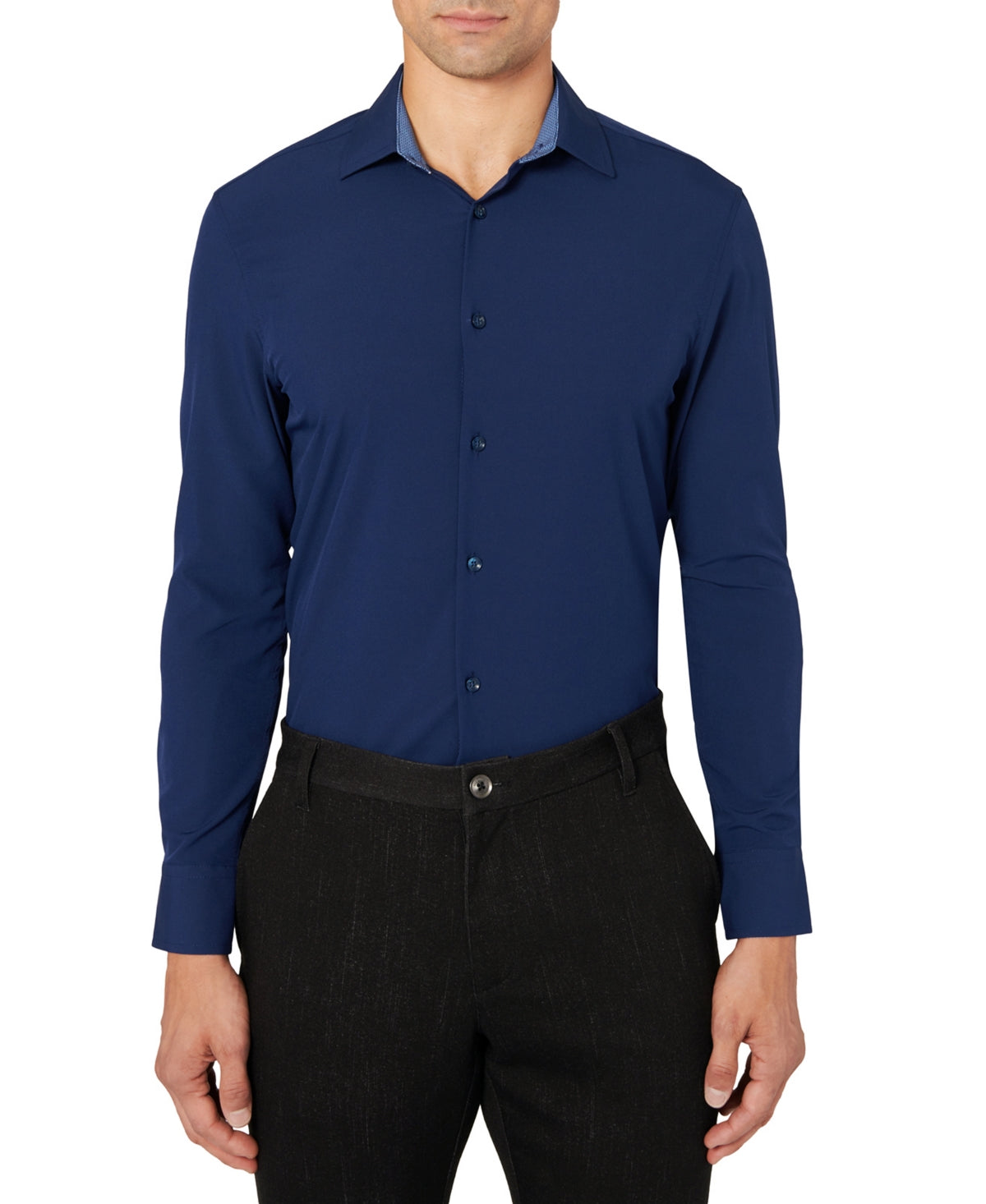 Construct Men's Slim Fit Solid Performance Stretch Dress Shirt Blue Size X-Large