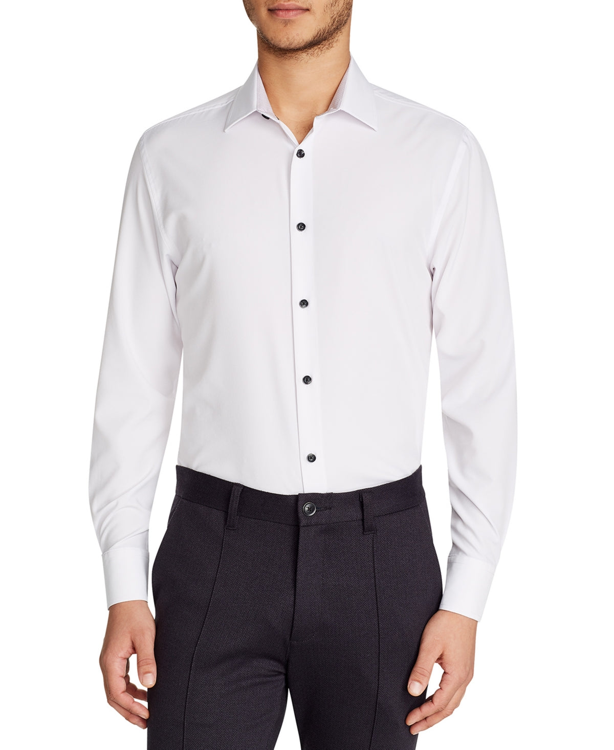 Construct Men's Slim Fit Solid Performance Stretch Cooling Comfort Dress Shirt White Size Medium