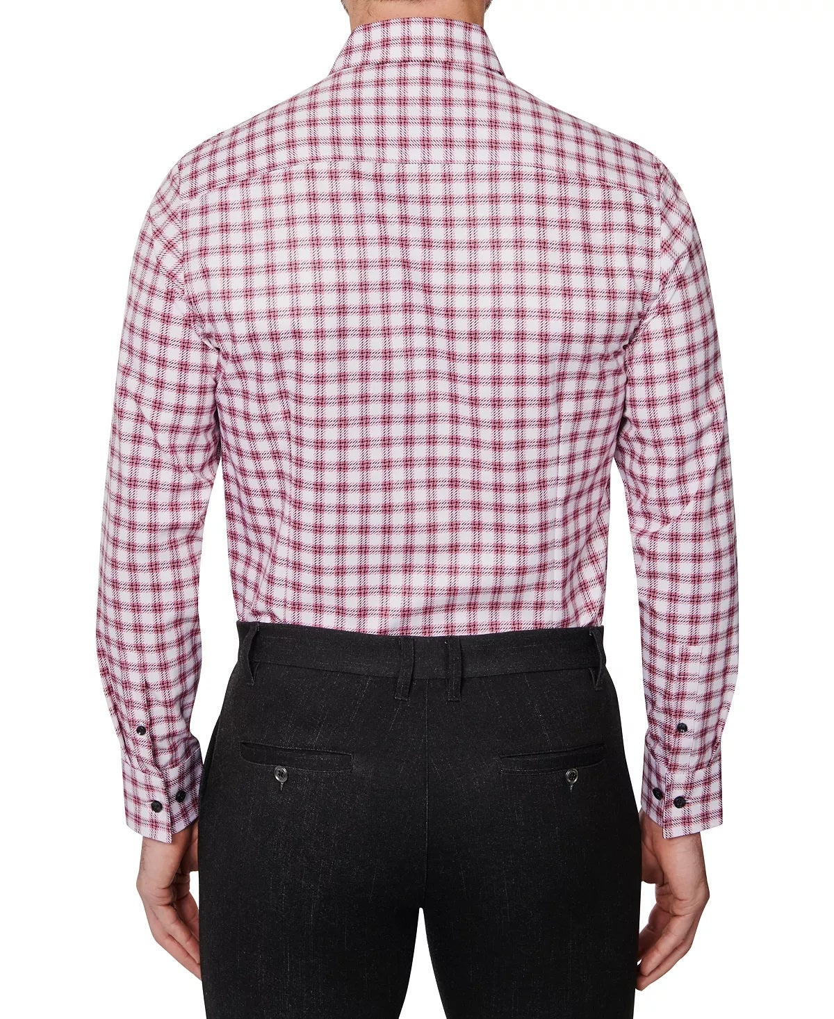 Construct Men's Slim Fit Performance Stretch Cooling Comfort Check Print Dress Shirt Red Size Medium
