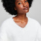 And Now This Women's V Neck Long-Sleeve Eyelash Sweater White Size Small