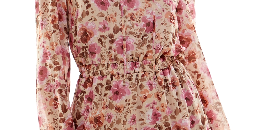 Crystal Doll Junior's Printed Long Sleeve Fit & Flare Dress Brown Size XL