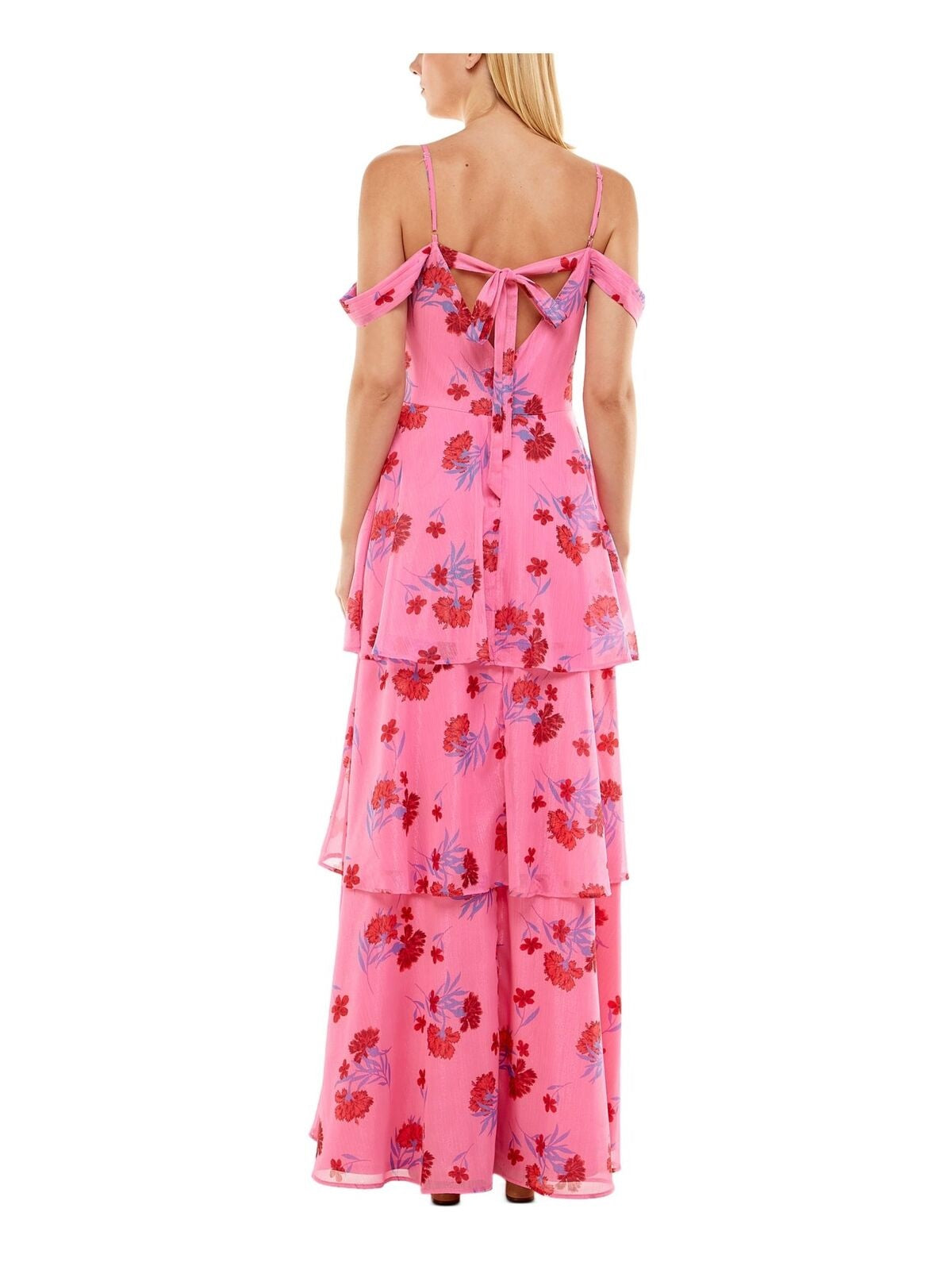 Crystal Doll Junior's Cold Shoulder Tiered Maxi Dress Pink Size 3